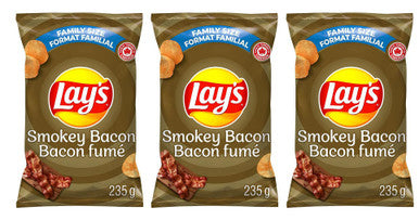Lays Smokey Bacon Potato Chips, 235g/ 8.3oz, 3-Pack {Imported from Canada}
