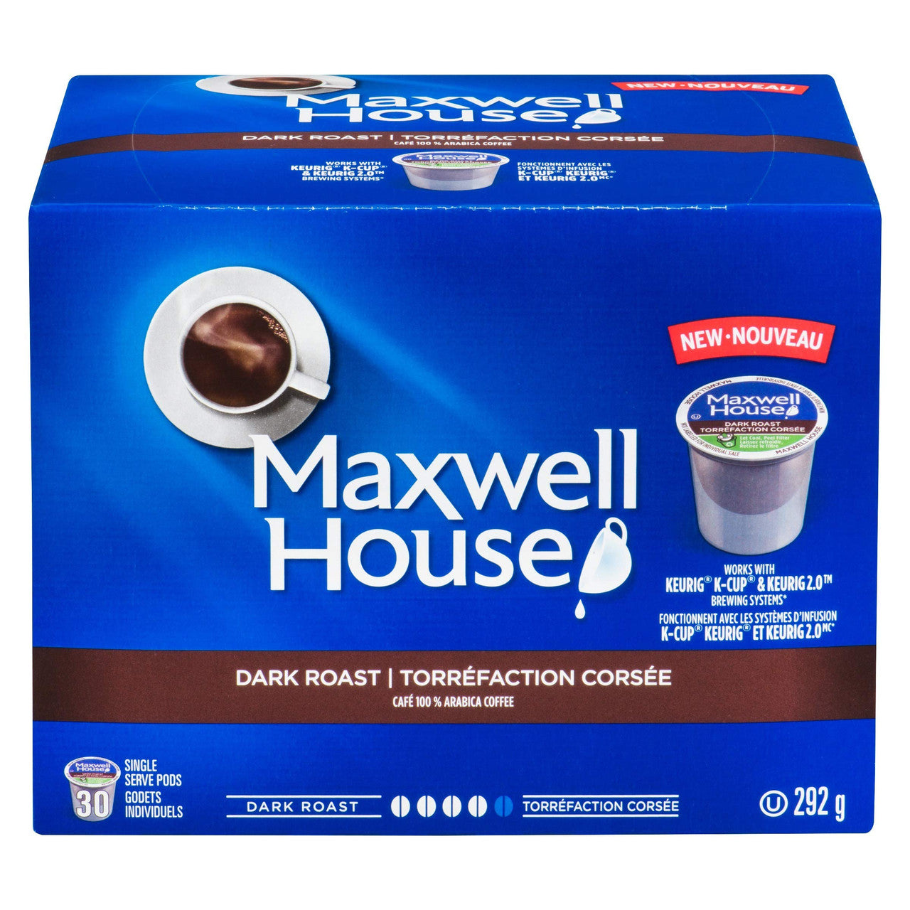 Maxwell House Dark Roast Keurig Coffee Pods, (30) 100% Compostable Pods, {Imported from Canada}