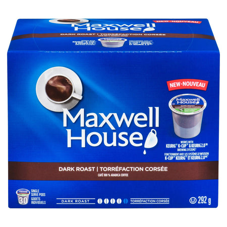 Maxwell House Dark Roast Keurig Coffee Pods, (30) 100% Compostable Pods, {Imported from Canada}