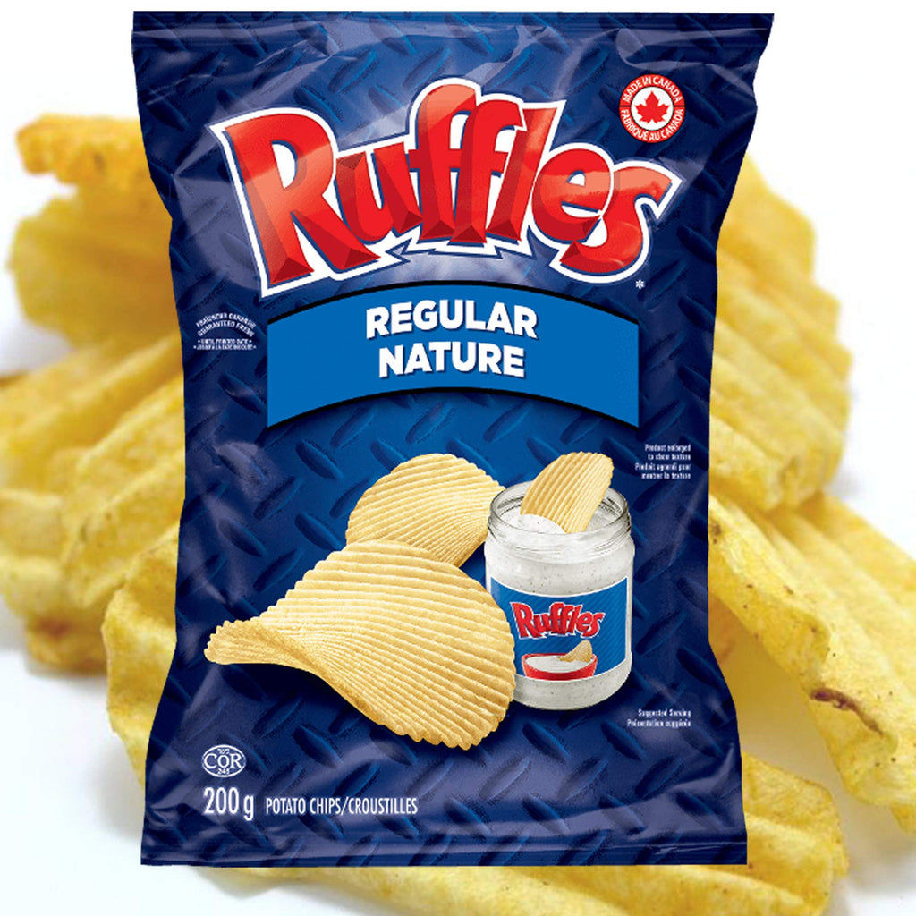 Ruffles Chips Variety Pack 200g/7.1 oz, Sour Cream N' Onion, Sour Cream N' Bacon and Regular {Imported from Canada}