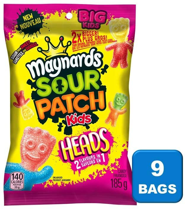 Maynards Sour Patch Kids Big Heads 185g/6.5oz., 9pk, {Imported from Canada}