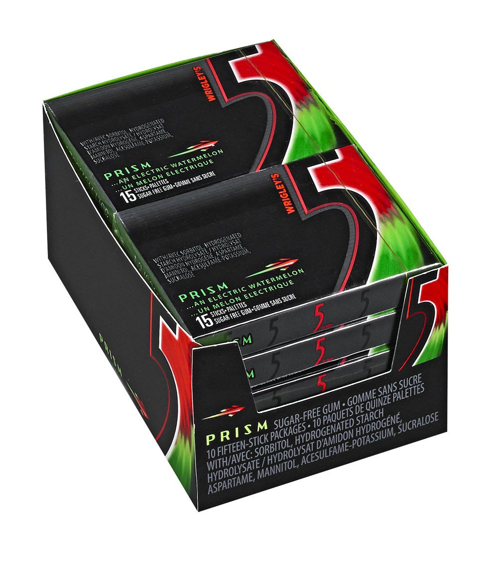 Wrigley 5 Prism Electric Watermelon Sugar Free Gum, 10ct x 15pcs, (Imported from Canada)