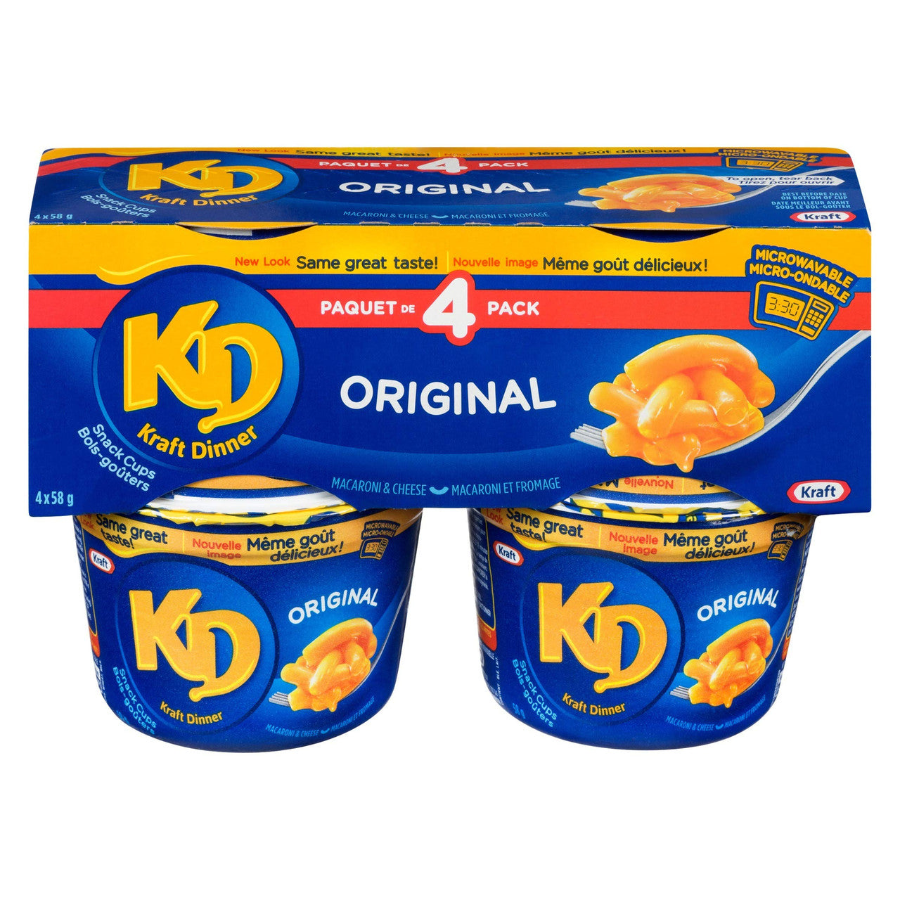KD KRAFT DINNER Snack Cups - Original Macaroni & Cheese 58g,4ct, (Canadian)