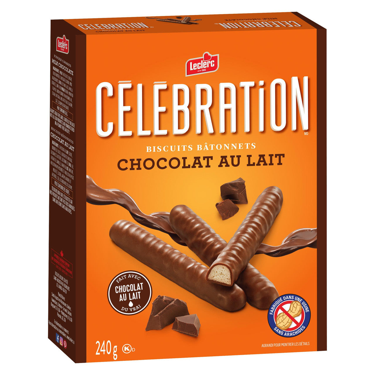 Leclerc Celebration Milk Chocolate Finger Cookies, 240g/8.5 oz. Box {Imported from Canada}