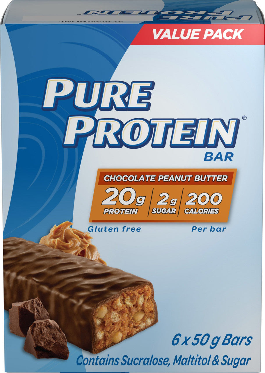 Pure Protein Bars, Gluten Free, Snack Bars, Chocolate Peanut Butter, 50 gram, 6 Count, {Imported from Canada}