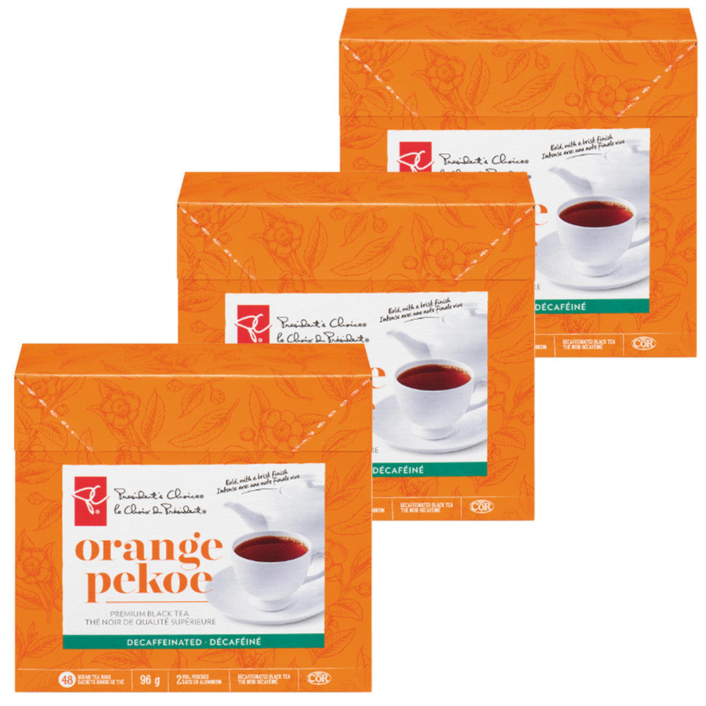 President's Choice, Orange Pekoe Decaffeinated Black Tea, 96g/3.4oz., 48ct, (3 Pack) {Imported from Canada}