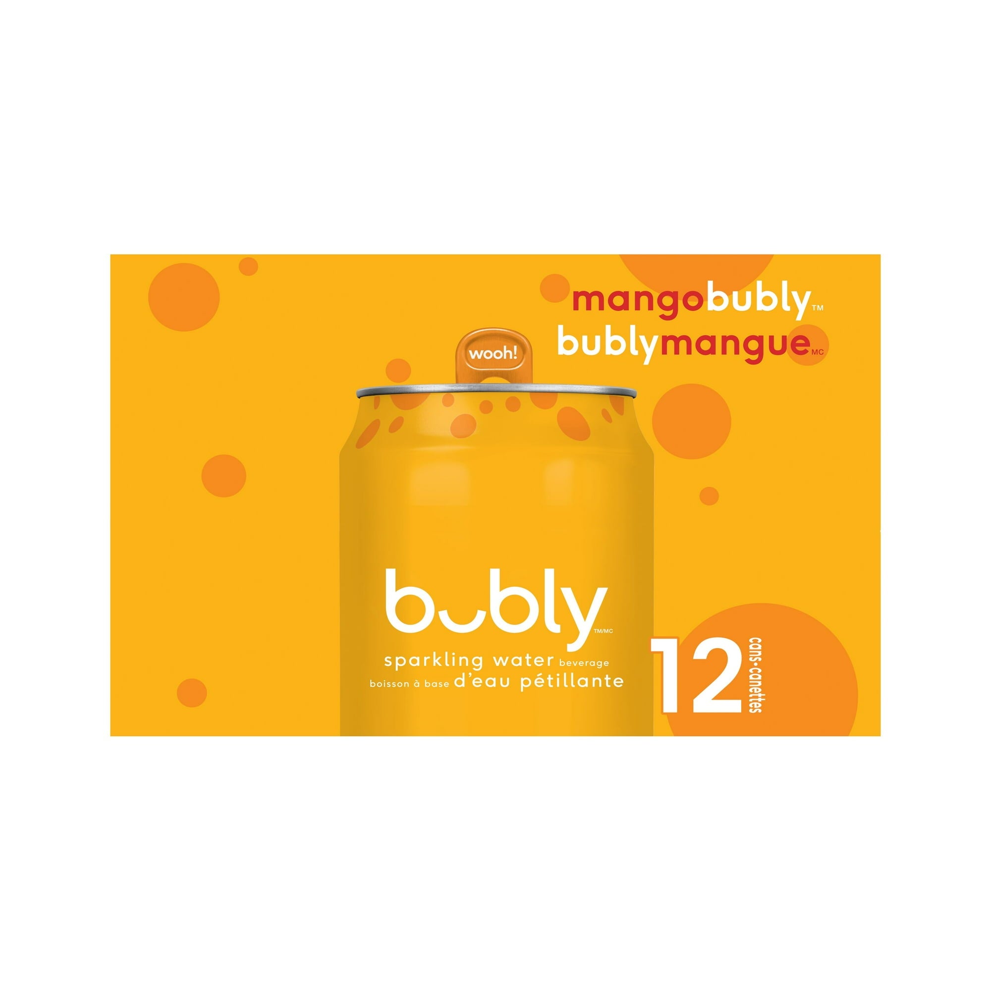 Side of Bubly Mango Sparkling Water Beverage, 12x355ml cans, 4.26L/144 oz