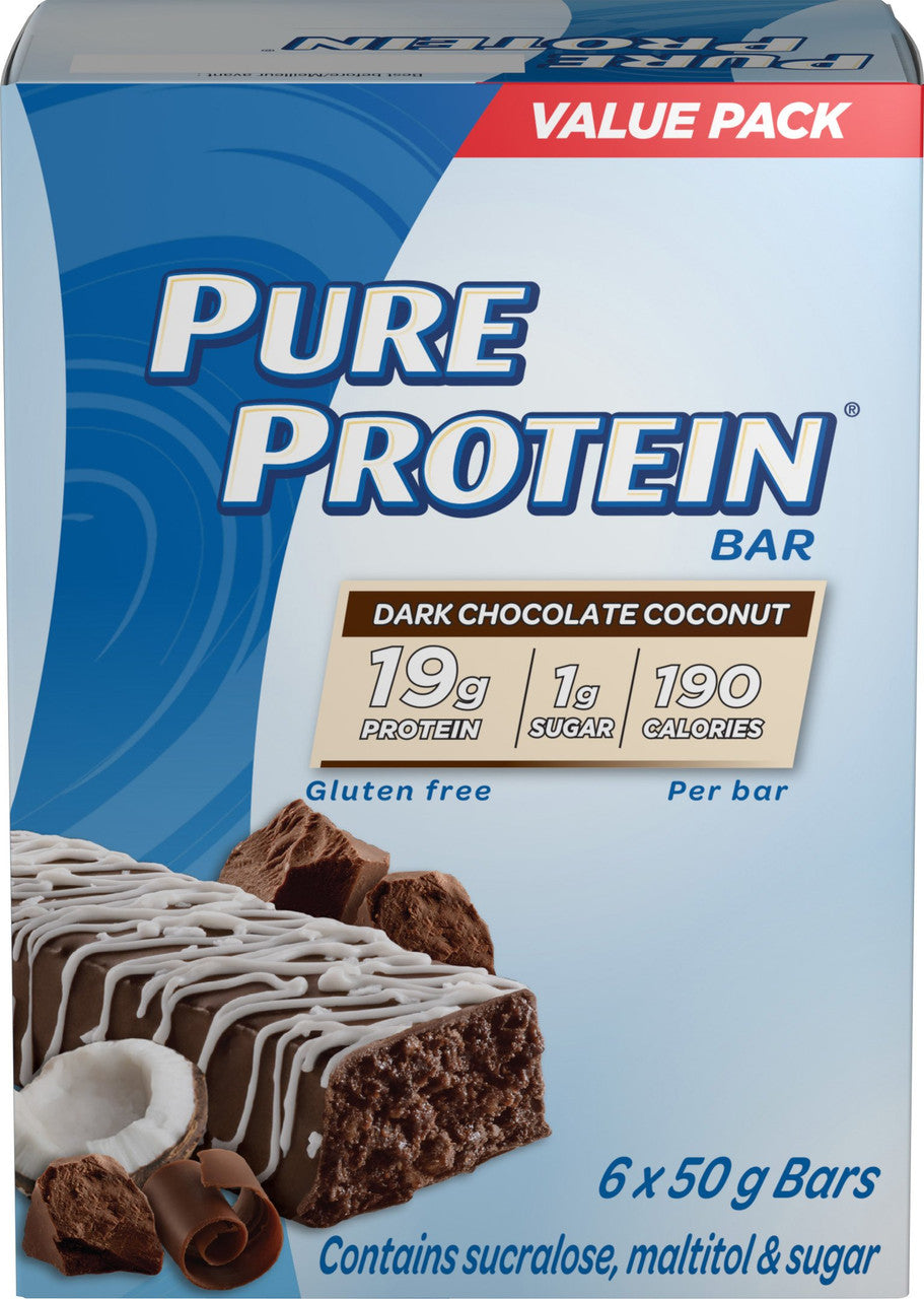 Pure Protein Bars, Gluten Free, Dark Chocolate Coconut, 50g/1.8oz., 6ct, {Imported from Canada}