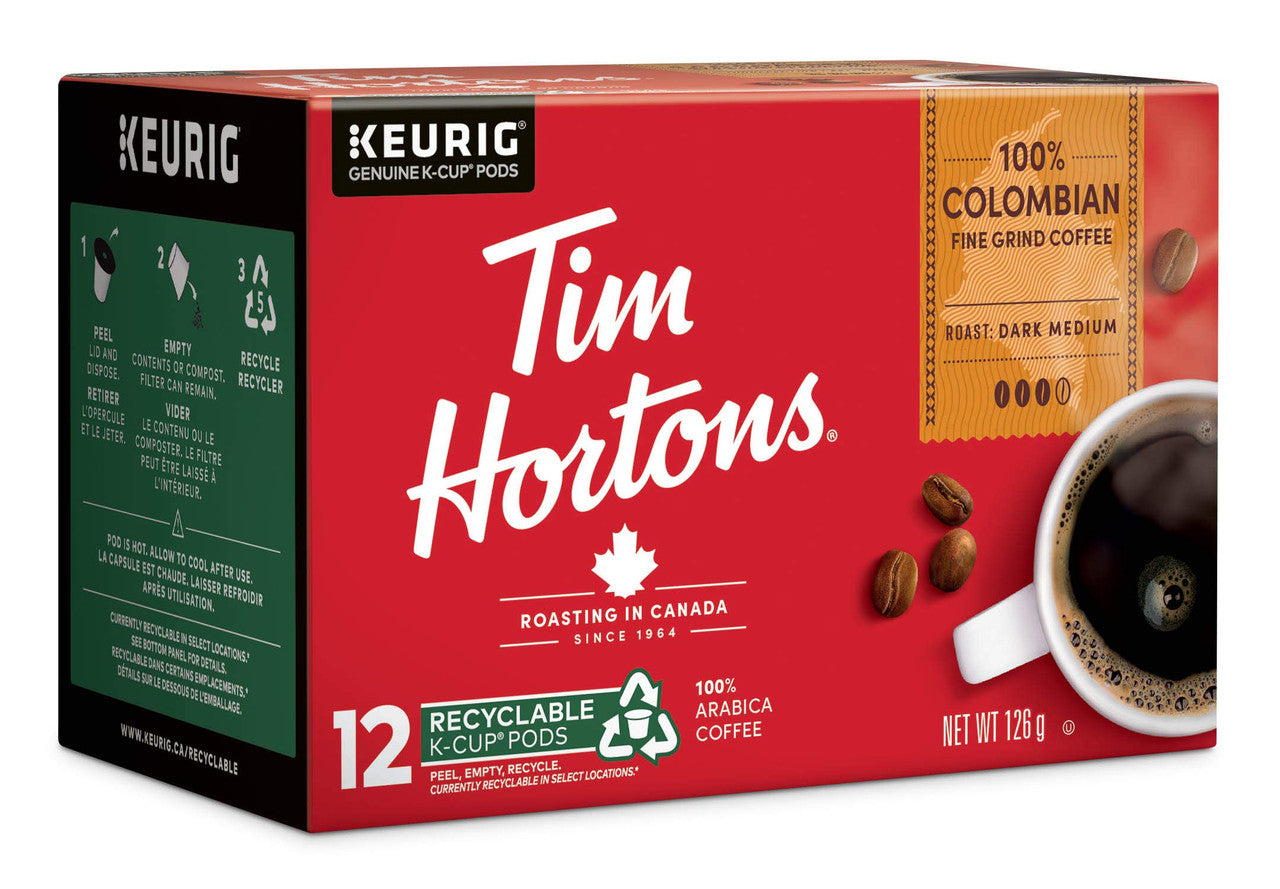 Tim Hortons 100% Dark Roast Medium Colombian Single Serve K-Cups, 72 count, {Imported from Canada}
