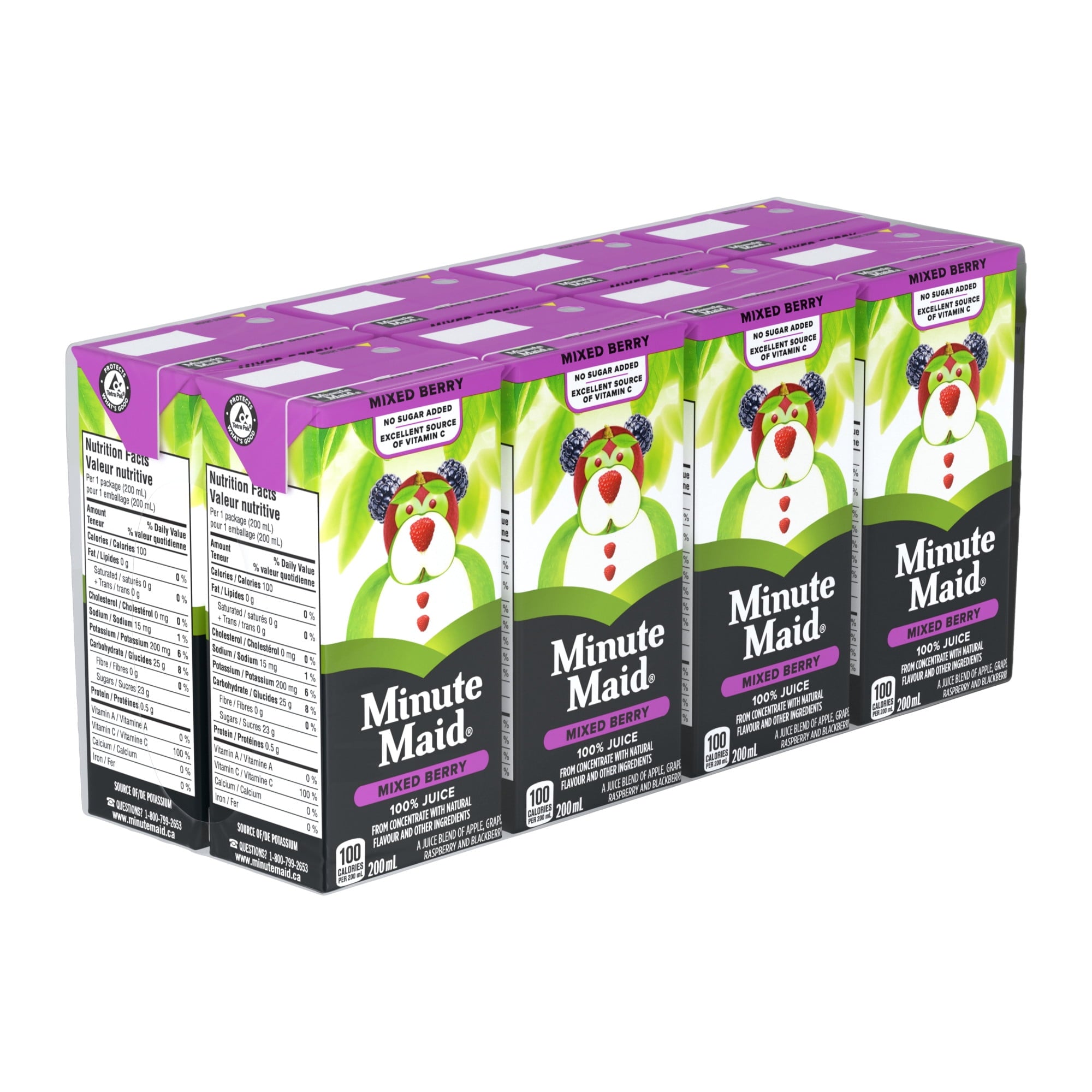 Minute Maid Mixed Berry Juice Boxes Perfect for On-The-Go, 8x200ml, 1.6L/56.4 fl. oz - Left Side of Package