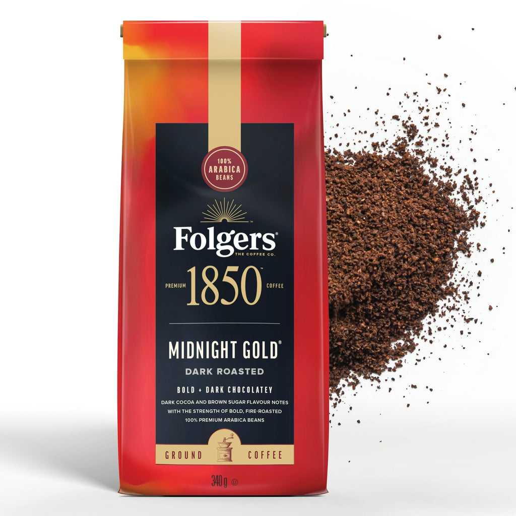 Folgers,1850 Midnight Gold Ground Coffee, 340g/12 oz. - Front