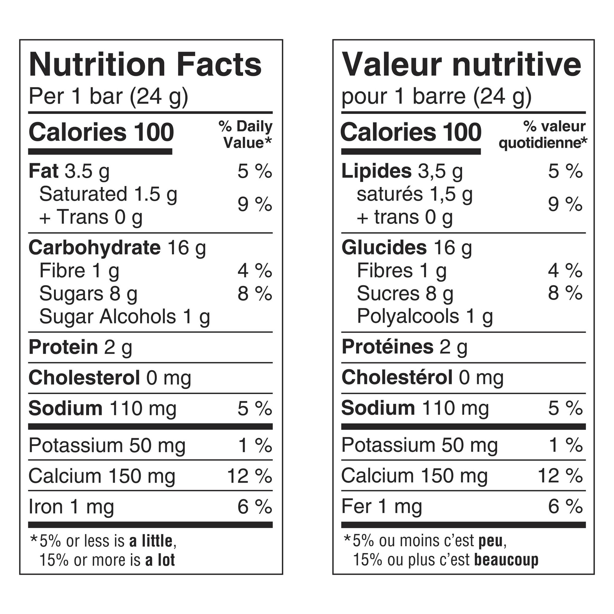 Reese's Puffs Peanut Butter & Cocoa Flavor Cereal Bars, Pack of 5 Bars, 120g/4.2 oz., Box, nutrition facts label.