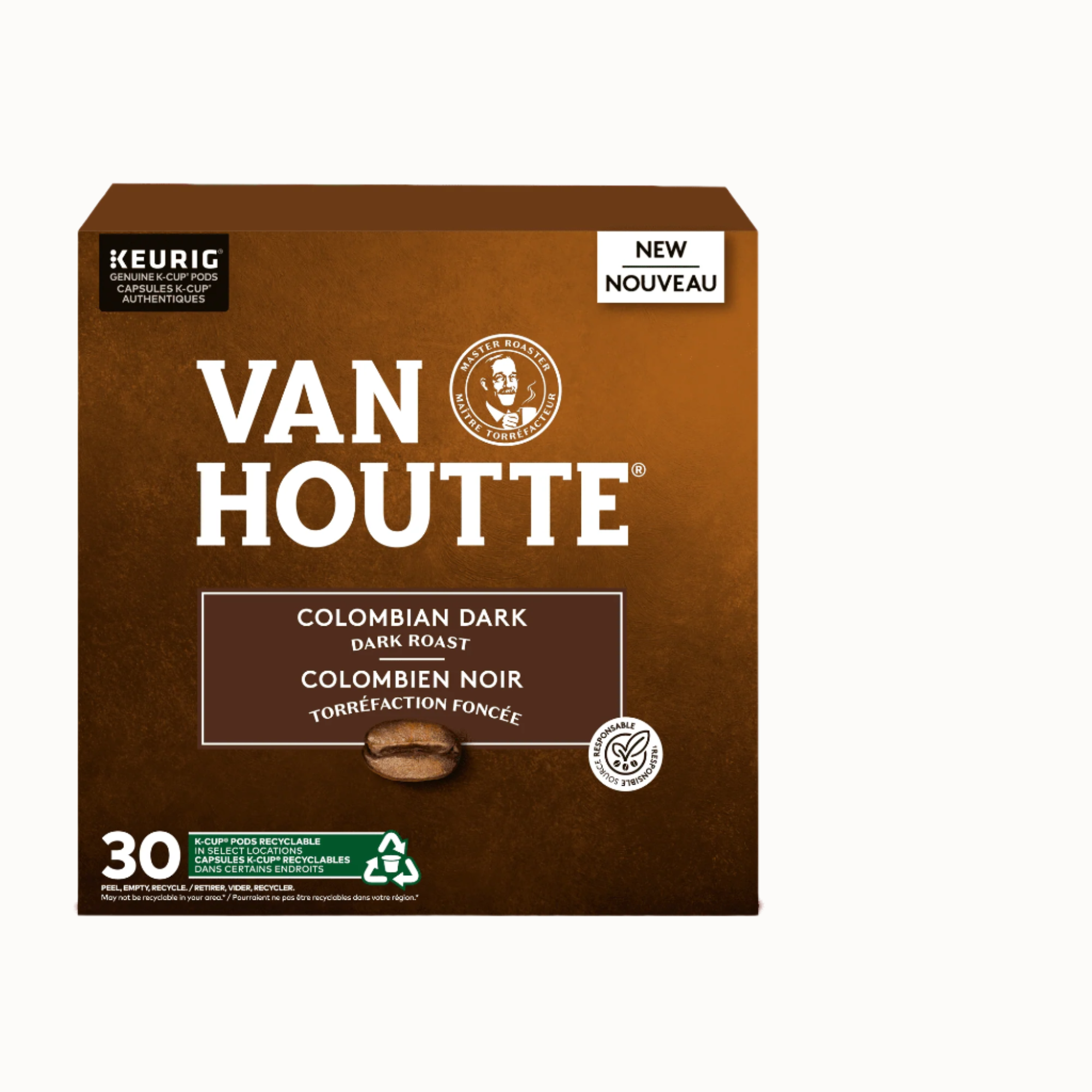 Van Houtte Colombian Dark Roast Coffee, 30 K-cups, 263g/9.3 oz. Box - Front