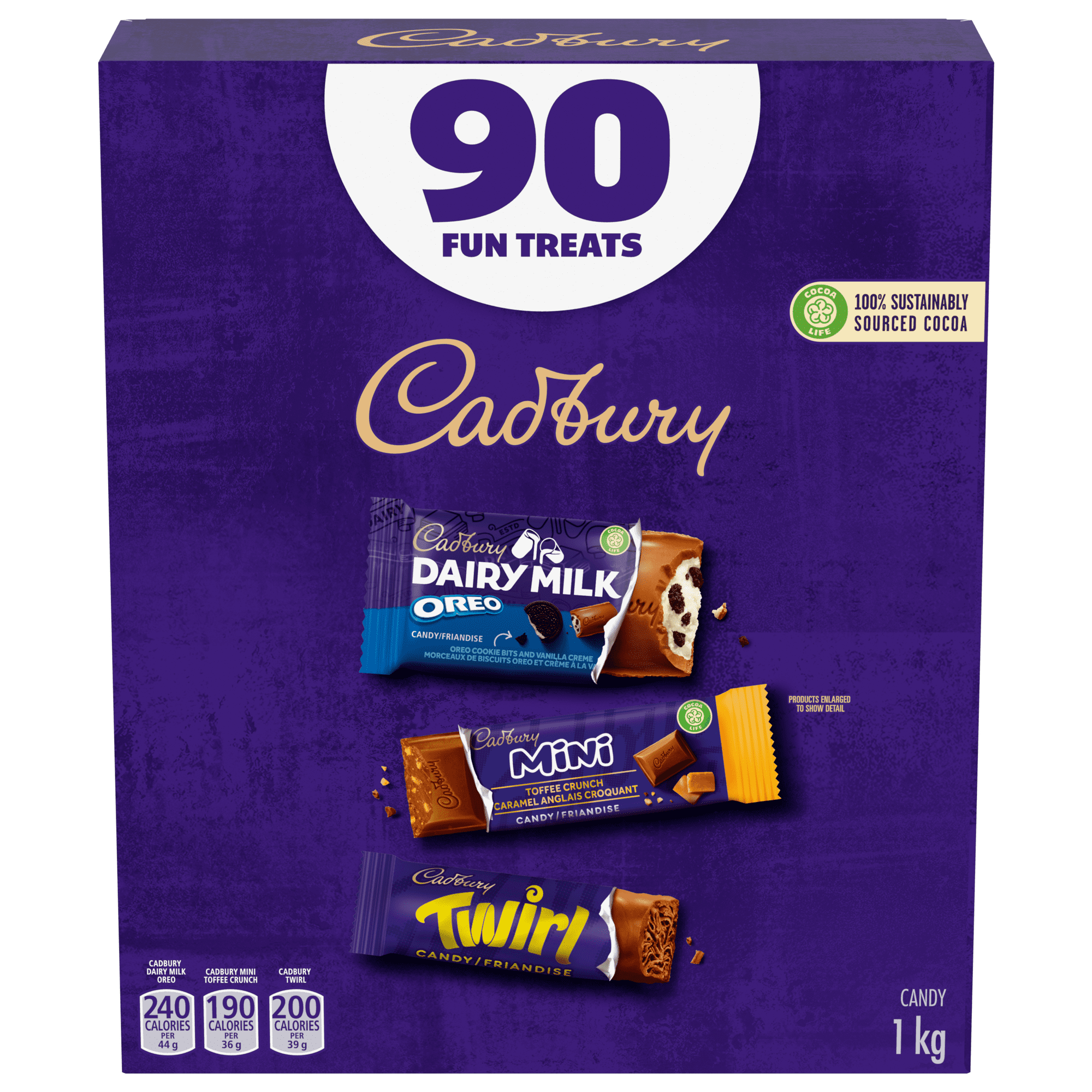Cadbury Chocolate 90 Fun Treats, Twirl, Mini Toffee Crunch & Oreo Dairy Milk Chocolate Bars, 1kg/2.2 lbs. Box