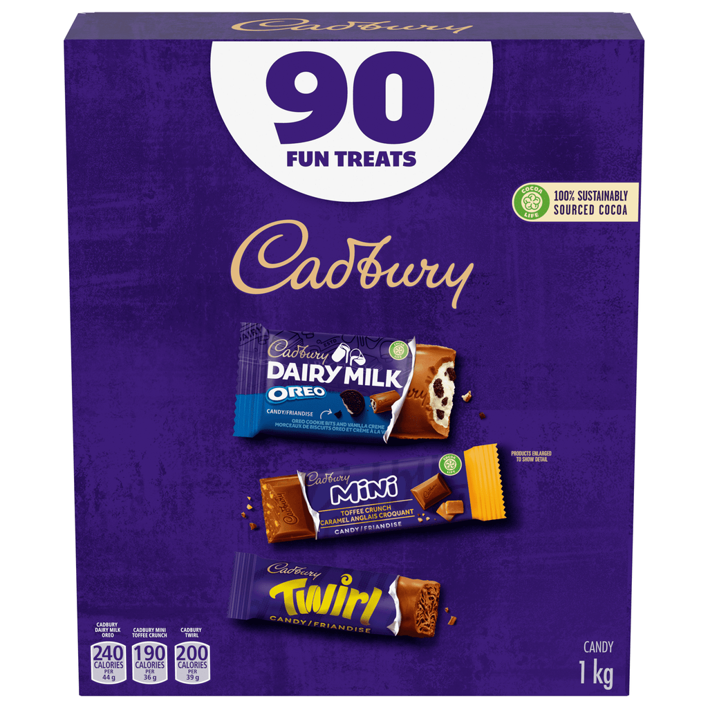 Cadbury Chocolate 90 Fun Treats, Twirl, Mini Toffee Crunch & Oreo Dairy Milk Chocolate Bars, 1kg/2.2 lbs. Box