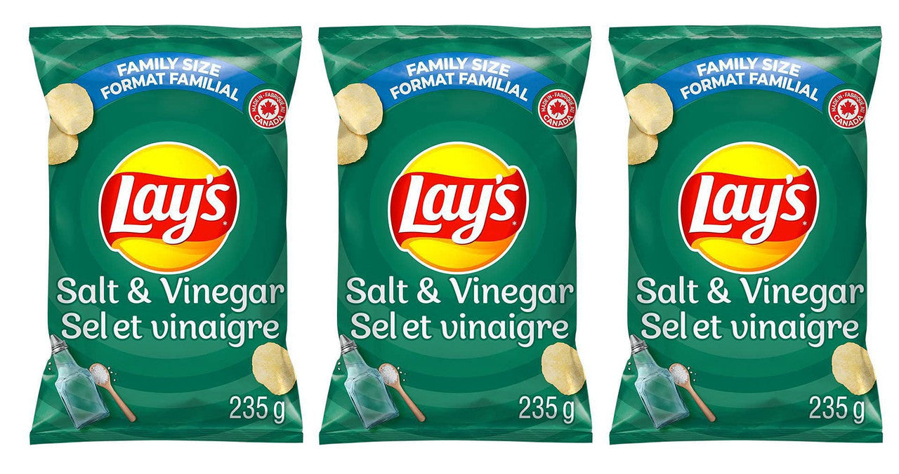 Lay's Potato Chips, Salt and Vinegar 235g/8.3 oz., Pack of 3 {Imported from Canada}