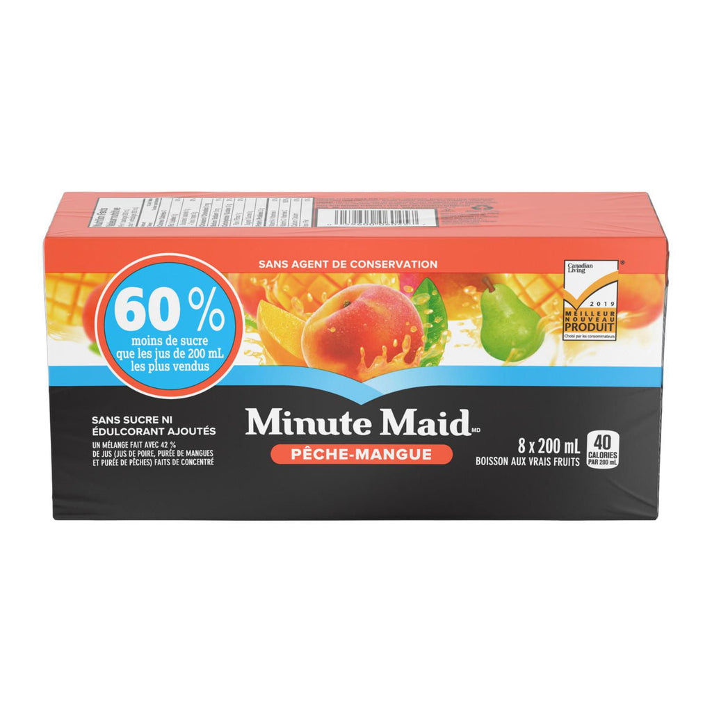 Minute Maid Peach Mango Juice Boxes, 60% Less Sugar, Perfect for On-The-Go, 8x200ml, 1.6L/56.4 fl. oz - Back Of Package