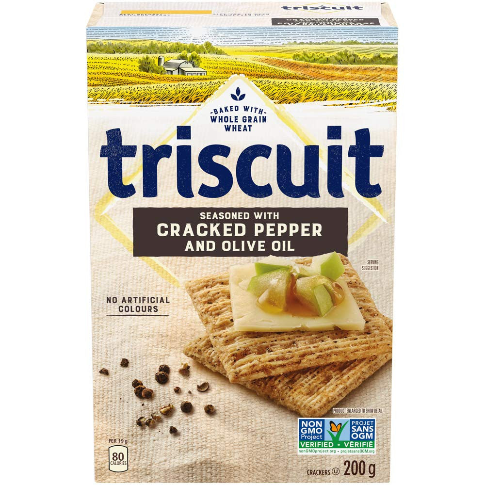 Triscuit Cracked Pepper & Olive Oil, 200g/7.1 oz., Wheat Crackers (Imported from Canada)