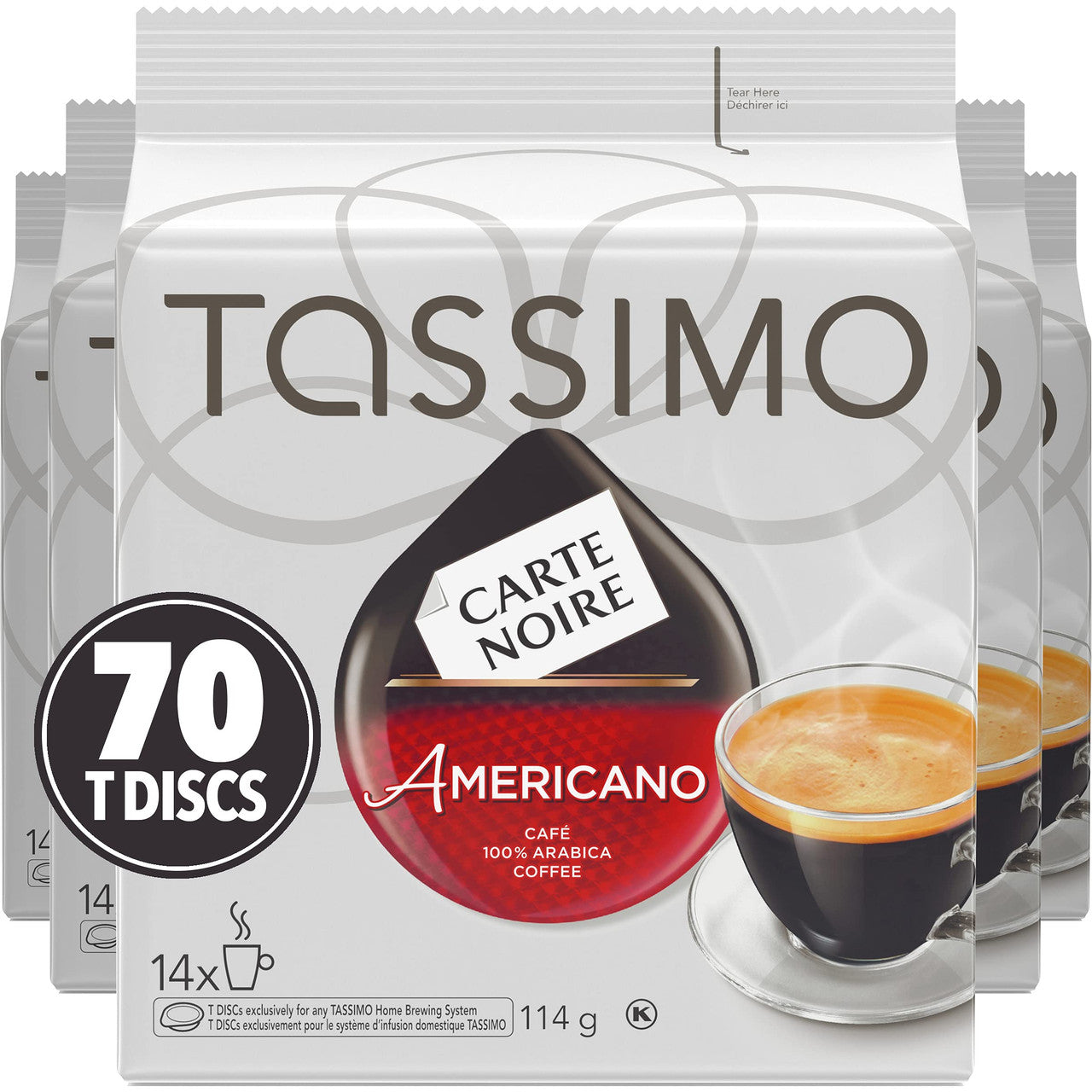 Tassimo Carte Noire Americano Coffee, 70 T-Discs (5 Boxes of 14 T-Discs) {Imported from Canada}