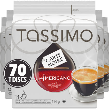 Tassimo Carte Noire Americano Coffee, 70 T-Discs (5 Boxes of 14 T-Discs) {Imported from Canada}