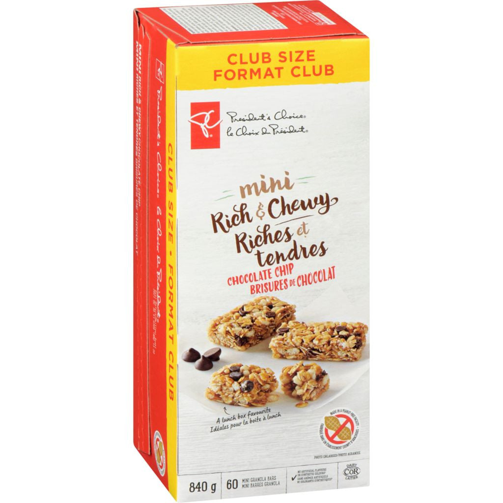 President's Choice Mini Rich & Chewy Granola Bars, Chocolate Chip, 840g/29.6 oz., (60 Bars), {Imported from Canada}