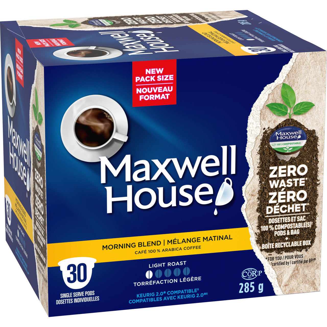 Maxwell House Morning Blend Coffee 100% Compostable Pods, 30 Pods, {Imported from Canada}