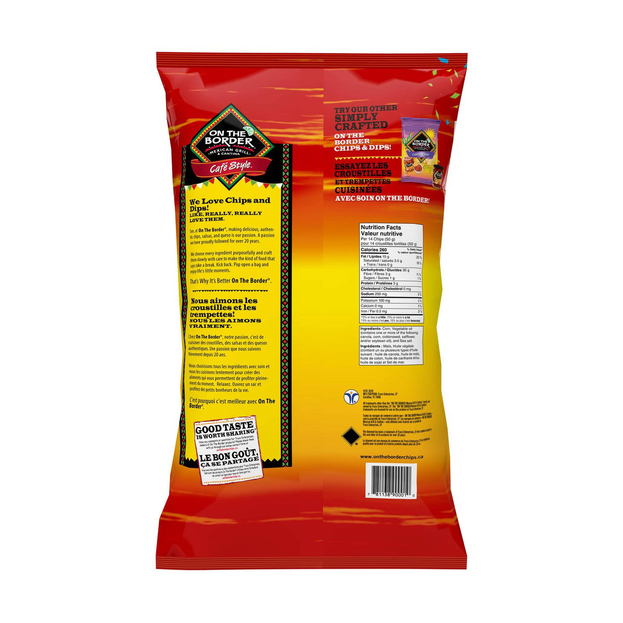 On The Border Cafe Style Tortilla Chips, 340g/12 oz., Bag {Imported from Canada}