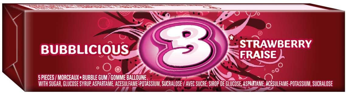 Bubblicious Strawberry Bubble Gum, 18 Count, {Imported from Canada}