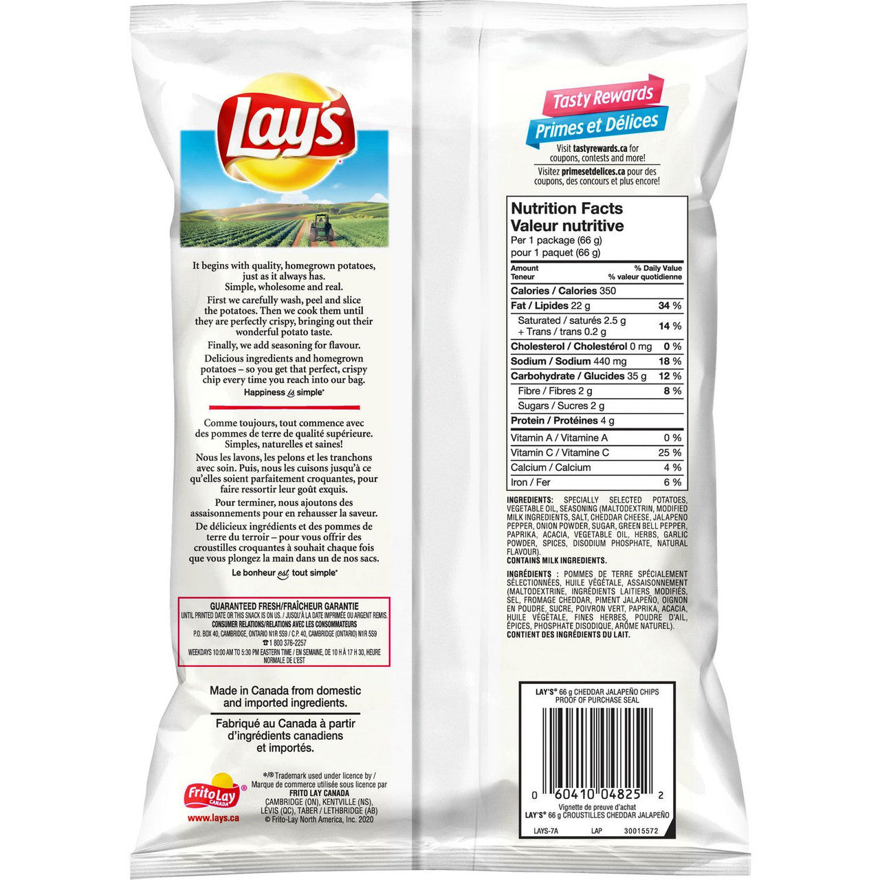 Lay's Cheddar Jalapeno Potato Chips 66g/2.3oz., Bag, {Imported from Canada}