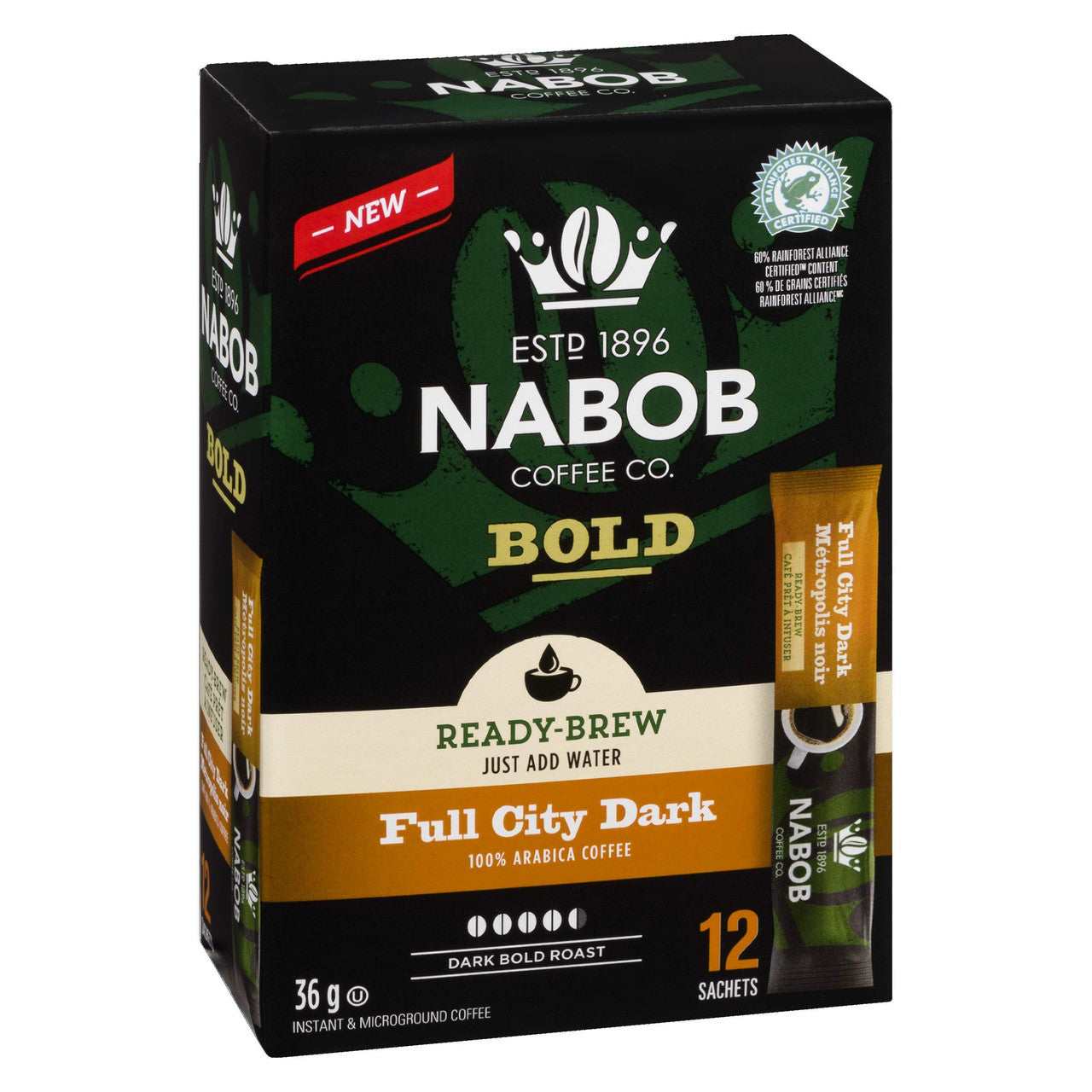 Nabob Full City Dark Ready-Brew Coffee, 12 Sachets, 36g/1.3oz.,{Imported from Canada}