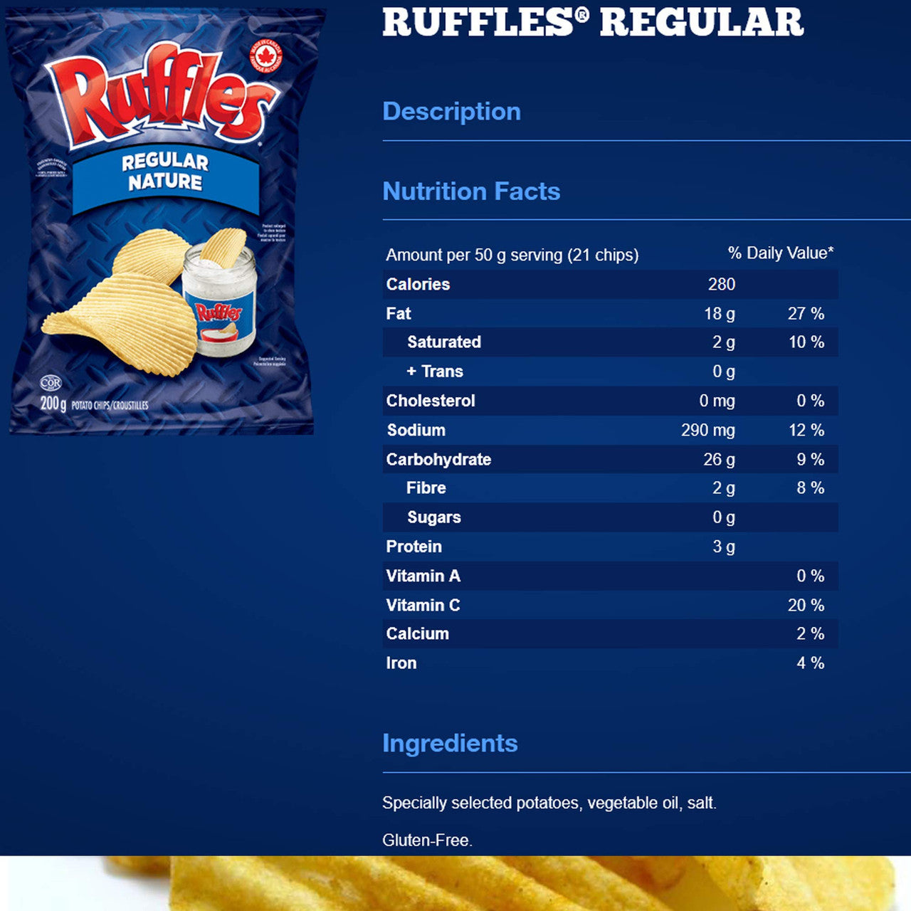 Ruffles Chips Variety Pack 200g/7.1 oz, Sour Cream N' Onion, Sour Cream N' Bacon and Regular {Imported from Canada}