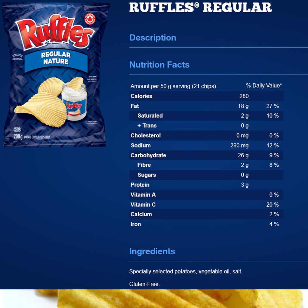 Ruffles Chips Variety Pack 200g/7.1 oz, Sour Cream N' Onion, Sour Cream N' Bacon and Regular {Imported from Canada}