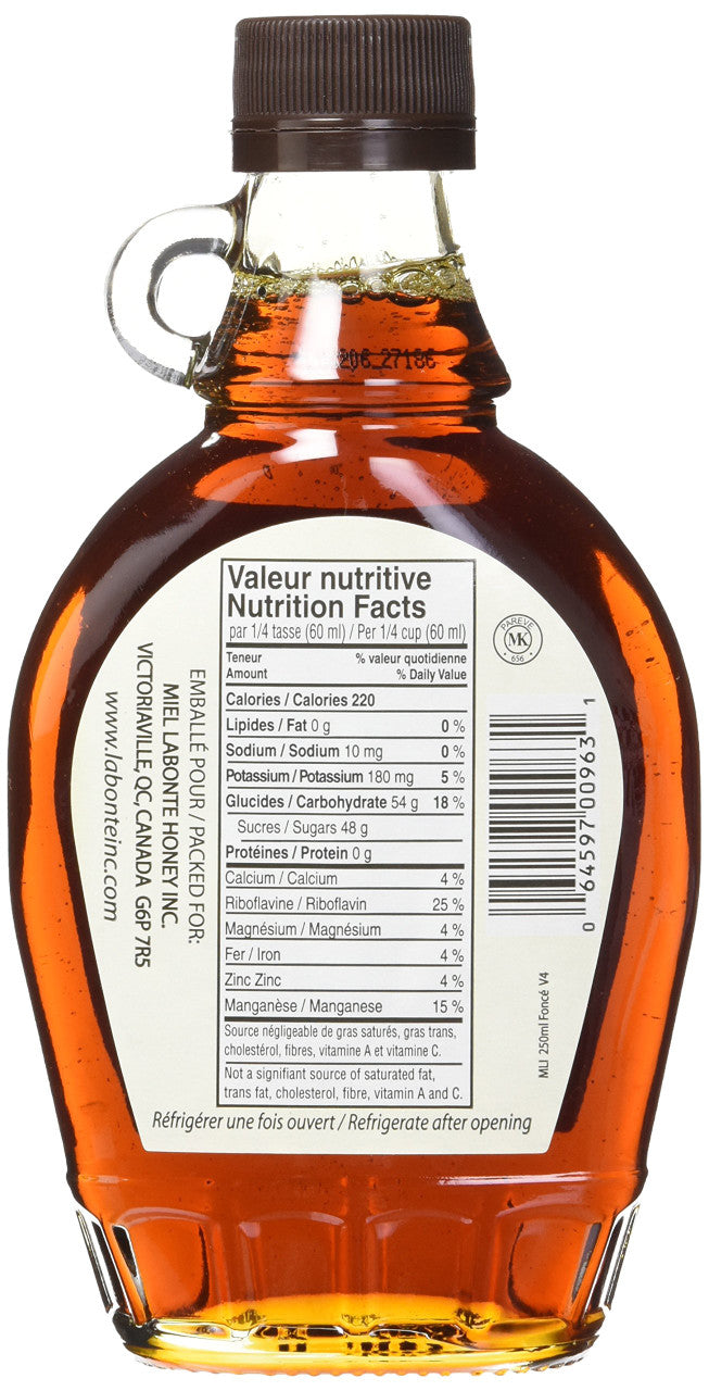 LABONTE 100% Maple Syrup, Canada No. 2 Amber, 250 Mililiters/8.5 Ounces