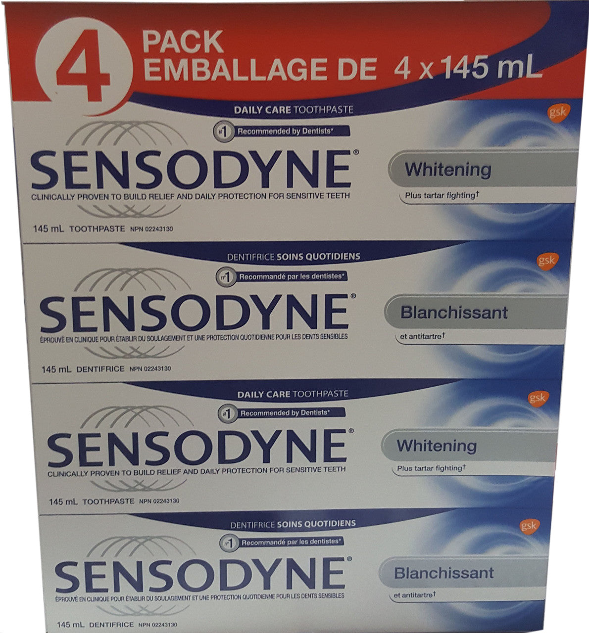 Sensodyne Whitening Toothpaste 4 X 145 Ml, {Imported from Canada}