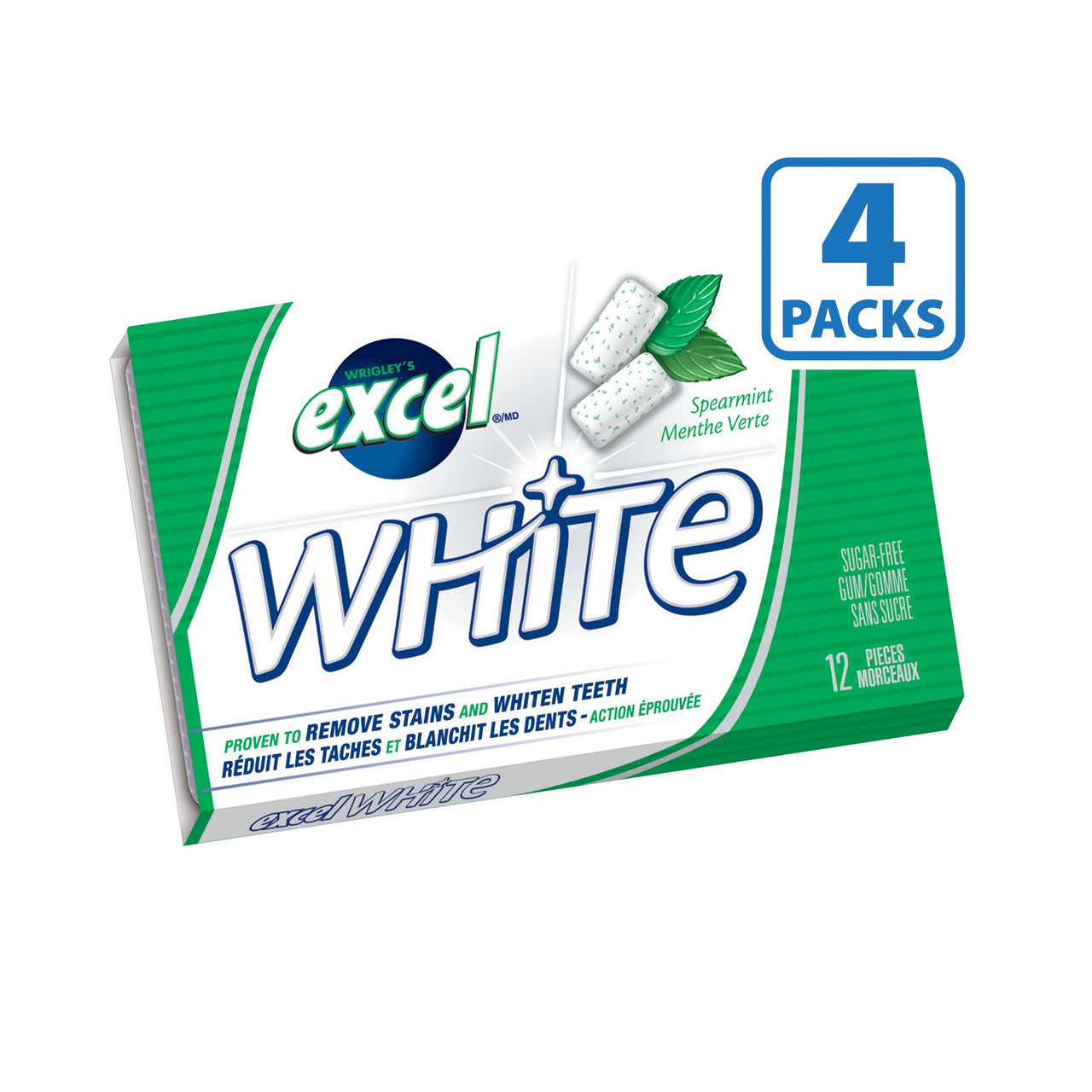 Excel White Sugar-Free Gum, Spearmint, 4-Pack {Imported from Canada}