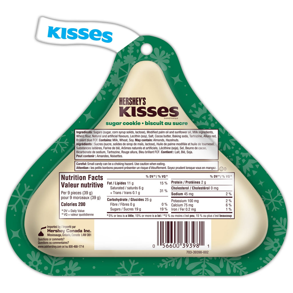 Back of Hershey's Sugar Cookie Kisses, Holiday Wrapping, 78g/2.7 oz. Bag