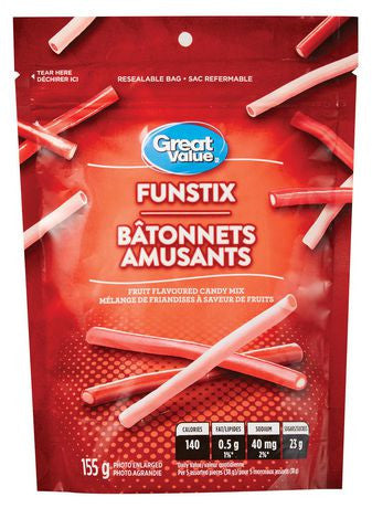 Great Value Funstix Fruit Flavoured Candy Mix, 155g/5.5oz., {Imported from Canada}