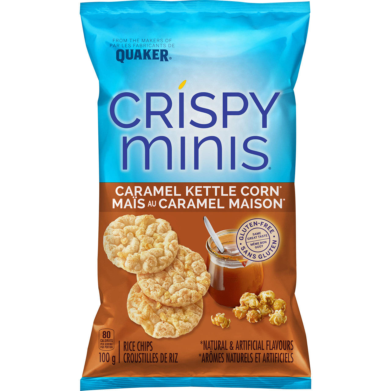 Quaker Crispy Minis Caramel Kettle Corn Rice Chips 100g/3.5 oz. (Pack of 12)