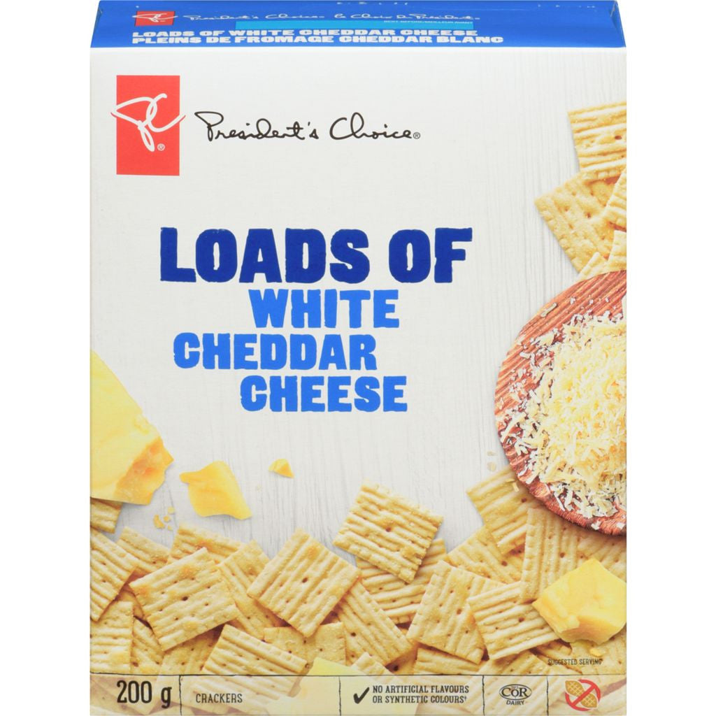 PRESIDENT'S CHOICE Loads Of White Cheddar Cheese Crackers 200g/7.1 oz., {Imported from Canada}