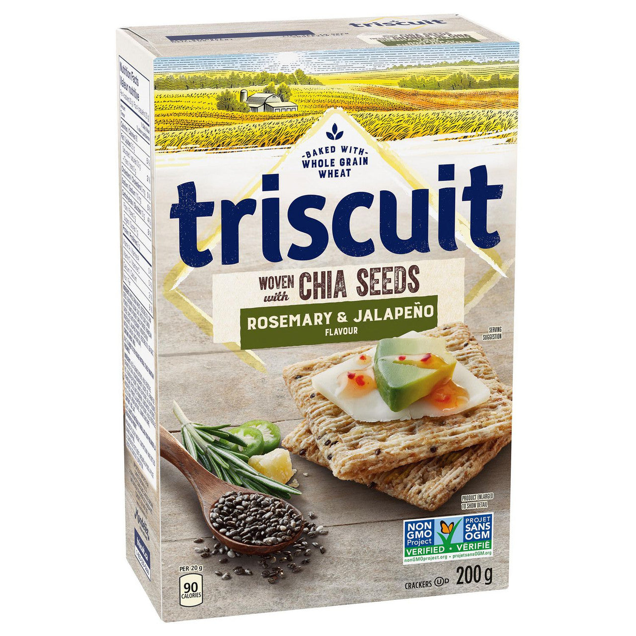 TRISCUIT Rosemary & Jalapeno Crackers with Chia Seeds, 200g/ 7.1 oz., Box {Imported from Canada}