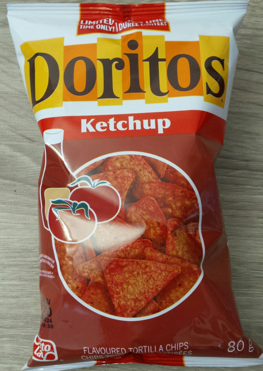 Doritos Ketchup Tortilla Chips, Limited Time, 80g/2.8oz, (Imported from Canada)