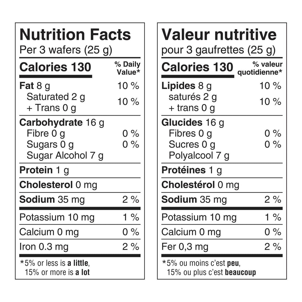 Voortman No Sugar Added Strawberry Flavored Wafers, 250g, nutrition facts label.