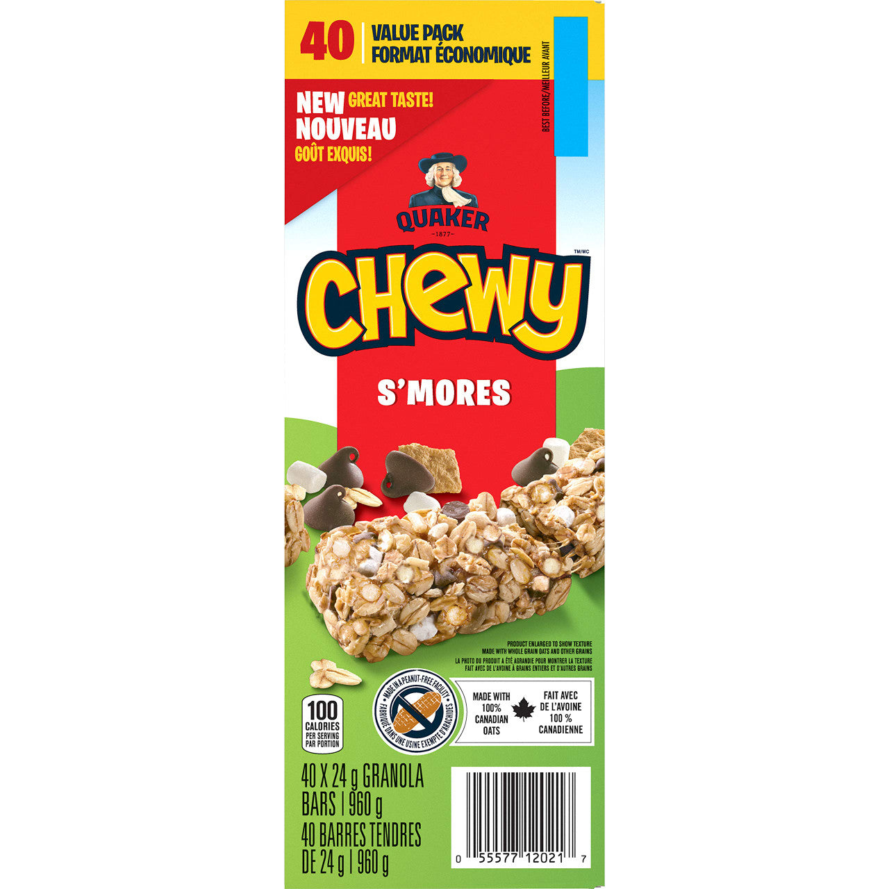 QUAKER CHEWY, S'Mores Granola Bars, 960g/33.9 oz.,(40 Count per box) (8pk) {Imported from Canada}