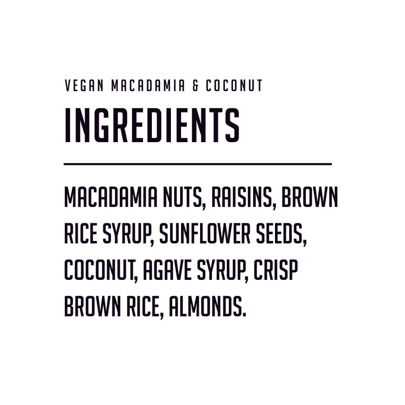 VEL All Natural, Vegan Macadamia & Coconut Bars, 5 x 40g, 200g, ingredients label.