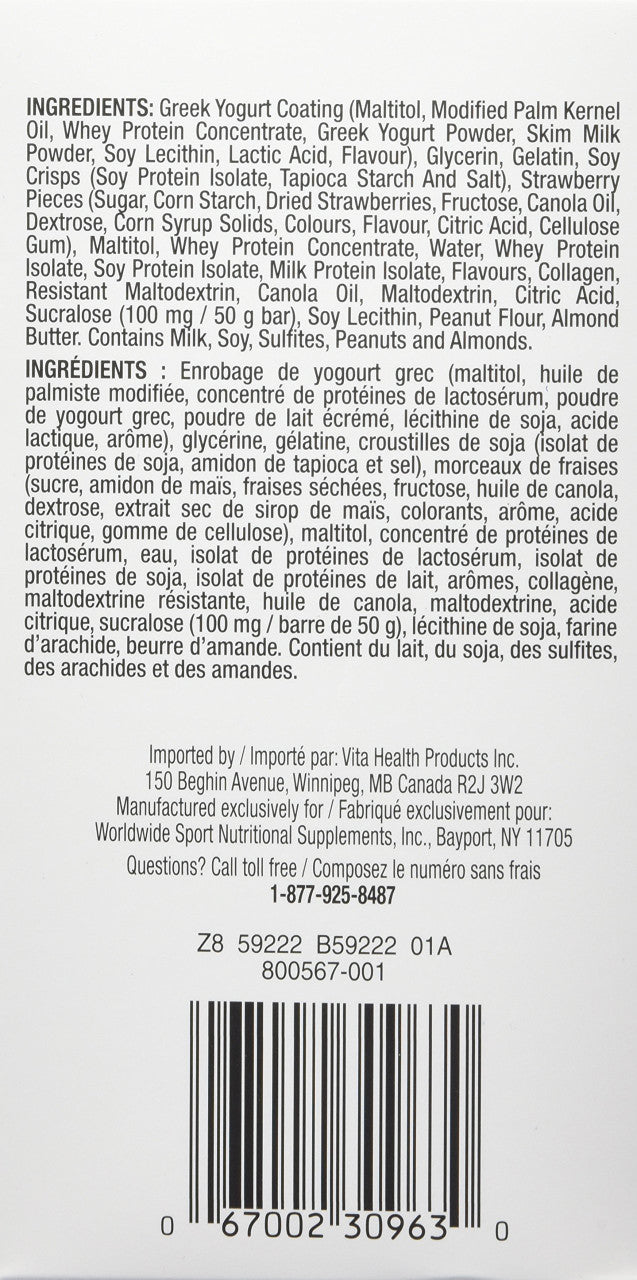 Pure Protein, Strawberry with Greek Yogurt Coating 6ct x 50g/1.8oz., {Imported from Canada}