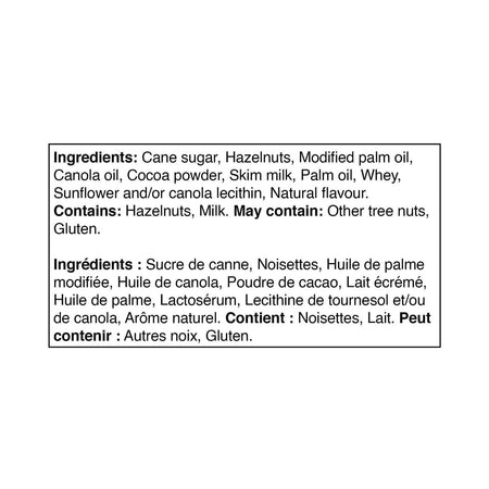 Great Value Hazelnut Spread with Cocoa, 375g/13.2 oz - Ingredients list with allergen warnings on a white background