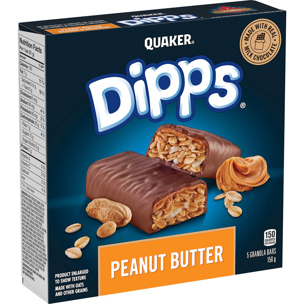 Quaker Dipps Peanut Butter Granola Bars, 5 Bar Pack (Pack of 12) 