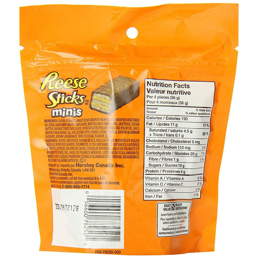 REESE STICKS Chocolate Peanut Butter Minis, 180g/6.3oz., (3 Pack) {Imported  from Canada}