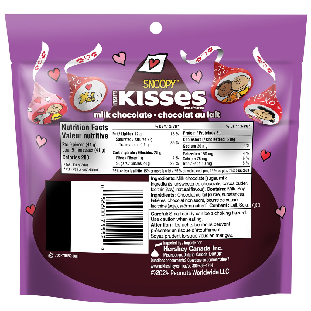 Hershey's Valentine's Day Snoopy Milk Chocolate Kisses, 180g/6.3 oz. - Back