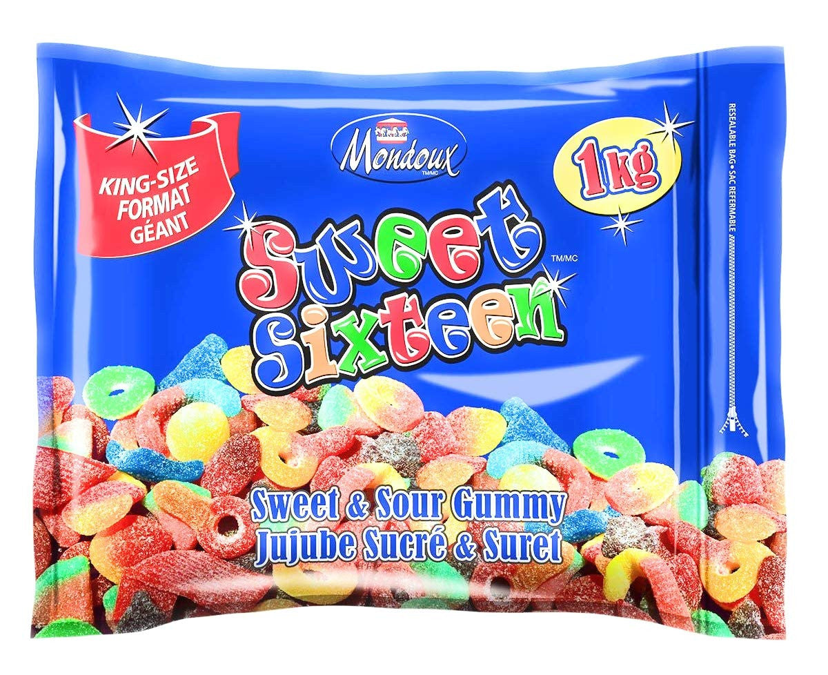 Mondoux Sweet Sixteen Sweet and Sour Gummy Candies, 1kg/35.3 oz., {Imported from Canada}